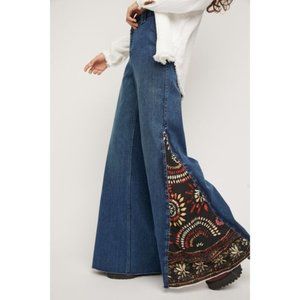 Free People Sahara Inset Wide Leg Jeans, Chicago Blue, Size 31, Bell Bottoms NWT